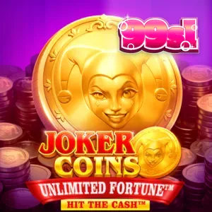 Tampilan visual mesin slot Joker Coins Unlimited Fortune dengan simbol buah dan koin emas.