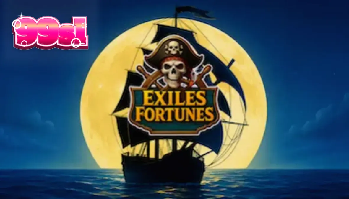 Tampilan visual slot Exiles Fortunes dengan tema bajak laut dan gulungan 3x3
